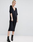 Asos Oversize Dress With Placket Detail - Black