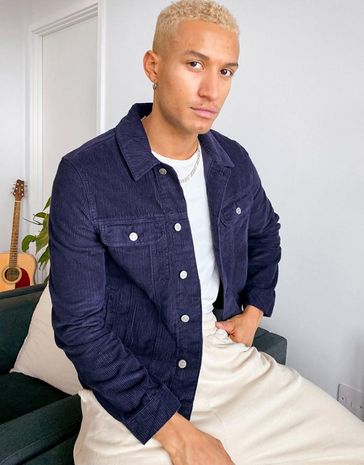 Asos Design Cord Western Jacket In Navy