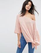Asos Boxy Sweater With Off Shoulder - Pink