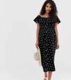 Asos Design Maternity Midi Button Through Sundress With Tiered Skirt In Polka Dot-multi