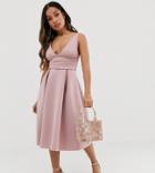 Asos Design Petite Prom Midi Dress With Wrap Waist Detail-pink
