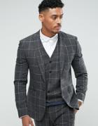 Asos Super Skinny Suit Jacket In Charcoal Windowpane Check - Gray