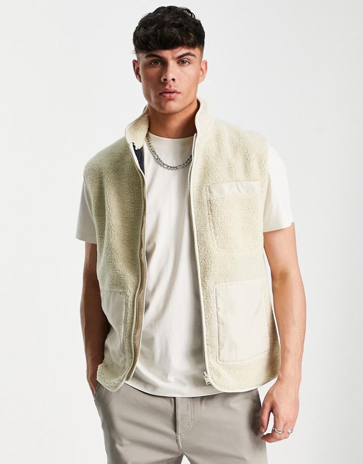 Selected Homme Fleece Vest In Ecru-neutral
