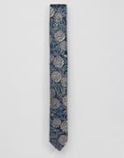 Asos Silk Wedding Tie In Floral Design - Navy