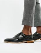 Asos Design Monk Shoes In Black Leather With Natural Sole - Black