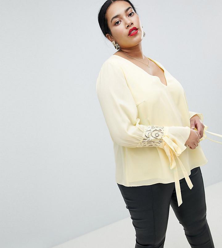 Lovedrobe Blouse With Ruched Sleeve - Yellow