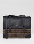 Asos Design Satchel In Black With Internal Laptop Pouch In Check Print Melton - Black