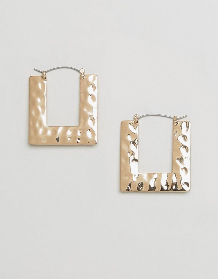 Monki Hammered Square Hoops - Gold
