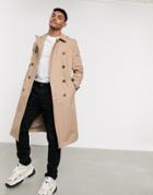 Asos Design Shower Resistant Longline Trench Coat With Belt In Stone-neutral