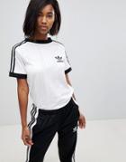 Adidas Originals Three Stripe Polyknit T-shirt In White - White