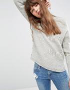 Asos Sweater In Wool Mix With Button Detail - Pale Gray Marl