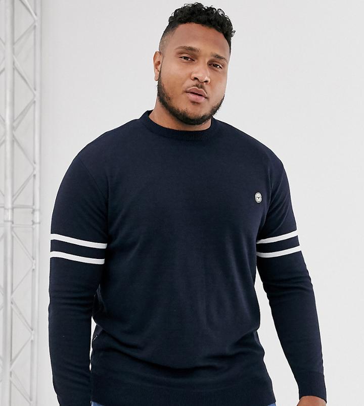 Le Breve Plus Lightweight Knitted Sweater With Arm Stripe-navy