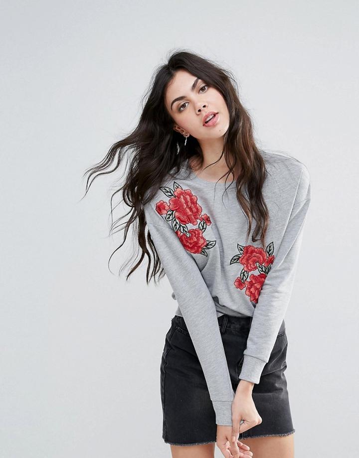 Brave Soul Embroidered Sweatshirt - Gray
