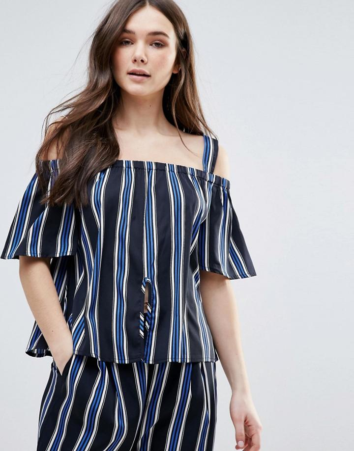 Influence Striped Cold Shoulder Top - Blue