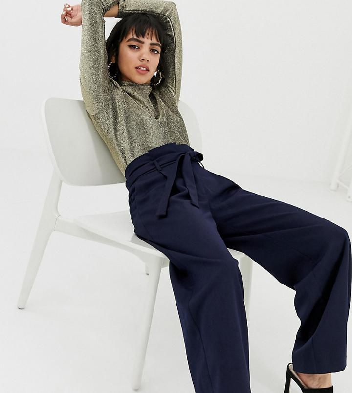 Vero Moda Petite High Tie Waist Pants-navy
