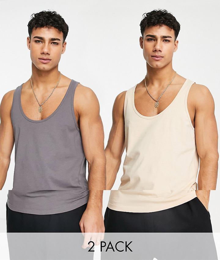 Asos Design 2 Pack Tank Tops In Multi