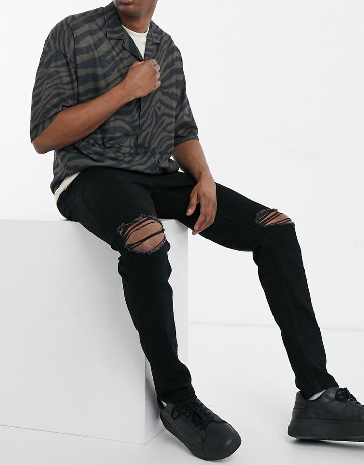 Sixth June Ripped Knee Skinny Jeans In Black