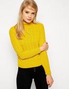 Asos Cable Sweater With Roll Neck - Mustard