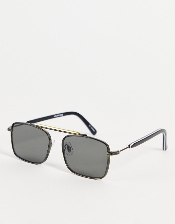 Spitifre Jordell Unisex Metal Flatbrow Sunglasses With Silver Detailed Bar In Black