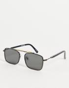 Spitifre Jordell Unisex Metal Flatbrow Sunglasses With Silver Detailed Bar In Black