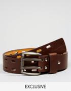 Reclaimed Vintage Leather Belt With Double Prong - Brown