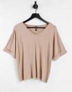 Pieces V-neck Oversized T-shirt In Beige-neutral