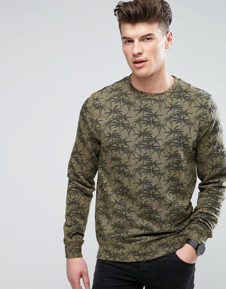 D-struct Palm Print Slub Sweat Sweater - Green