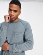 Asos Design Relaxed Long Sleeve T-shirt With Pocket Detail In Gray-black