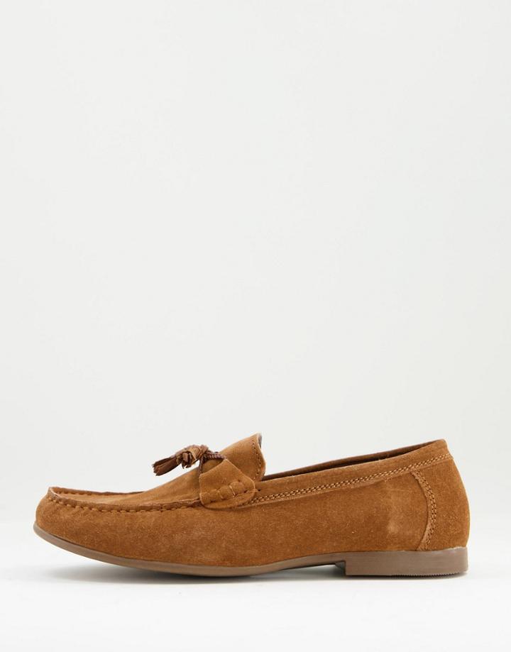 Topman Tan Real Suede Malik Tassel Loafers-brown