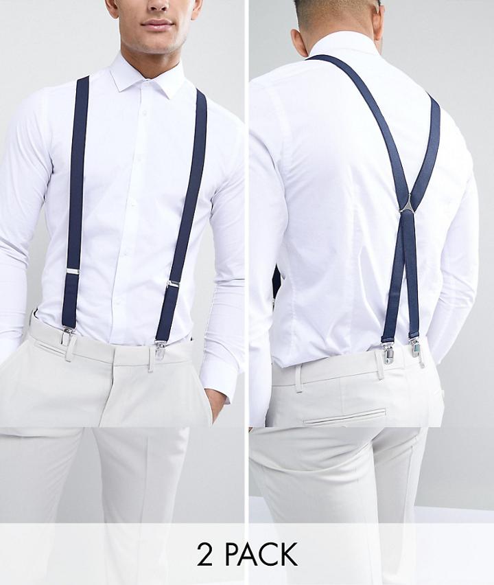 Asos 2 Pack Wedding Suspenders In Navy Save - Navy