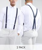 Asos 2 Pack Wedding Suspenders In Navy Save - Navy