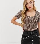 Missguided Short Sleeve Popper Front Body In Geo Print - Multi