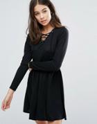 Brave Soul Tie Detail Skater Dress - Black