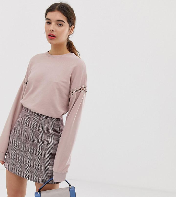New Look Sweat With Lace Up Detail In Light Pink - Brown