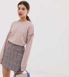New Look Sweat With Lace Up Detail In Light Pink - Brown