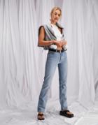 Asos Design Premium Cotton Blend Mid Rise Straight Leg Jeans In Light Wash - Mblue