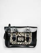 The Leather Satchel Company 12.5 Satchel With Leopard Pocket - Black
