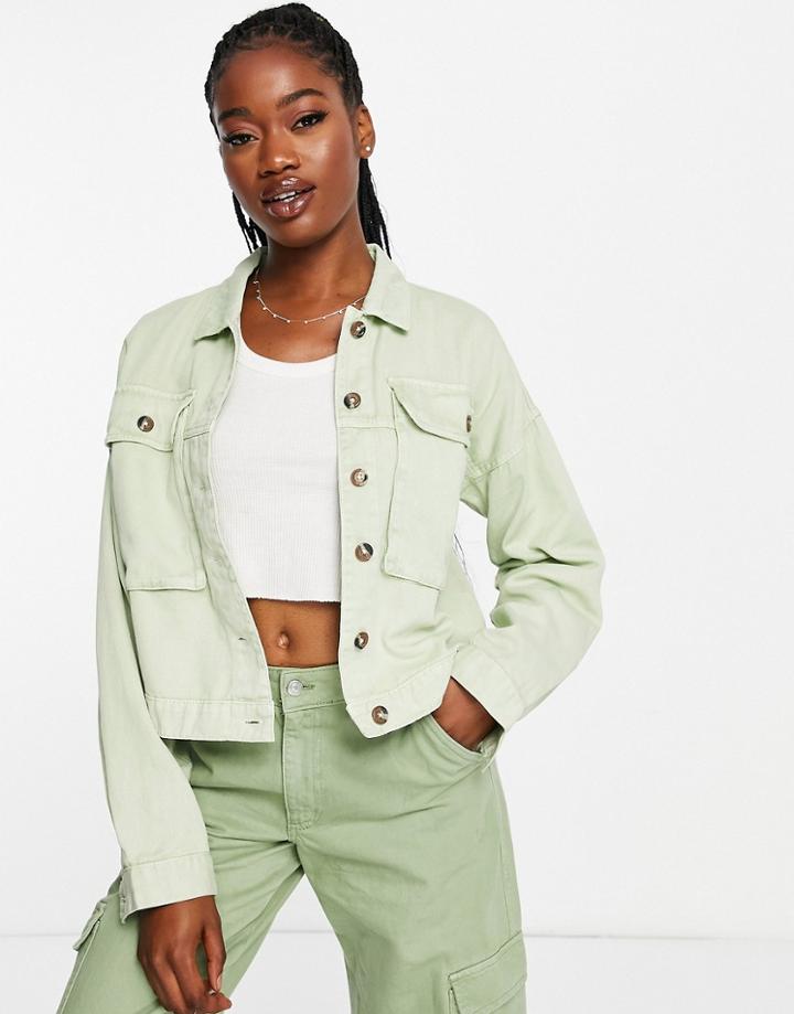 Noisy May Ellen Denim Jacket With Pockets In Green