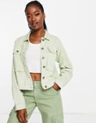 Noisy May Ellen Denim Jacket With Pockets In Green