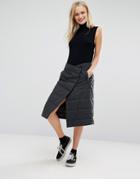 Monki Padded Wrap Midi Skirt - Gray