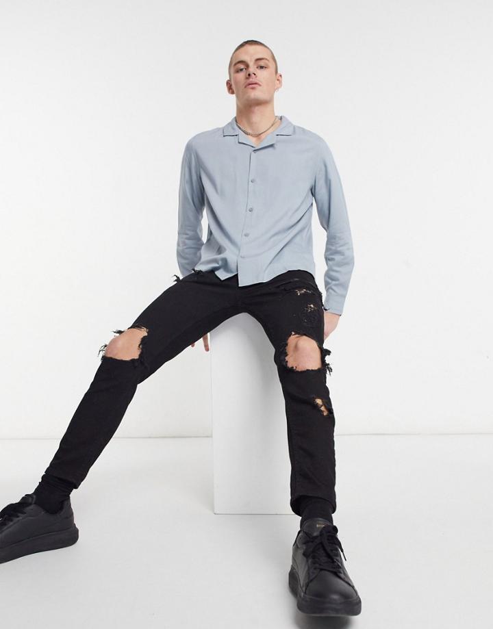 Topman Long Sleeve Shirt In Gray-black