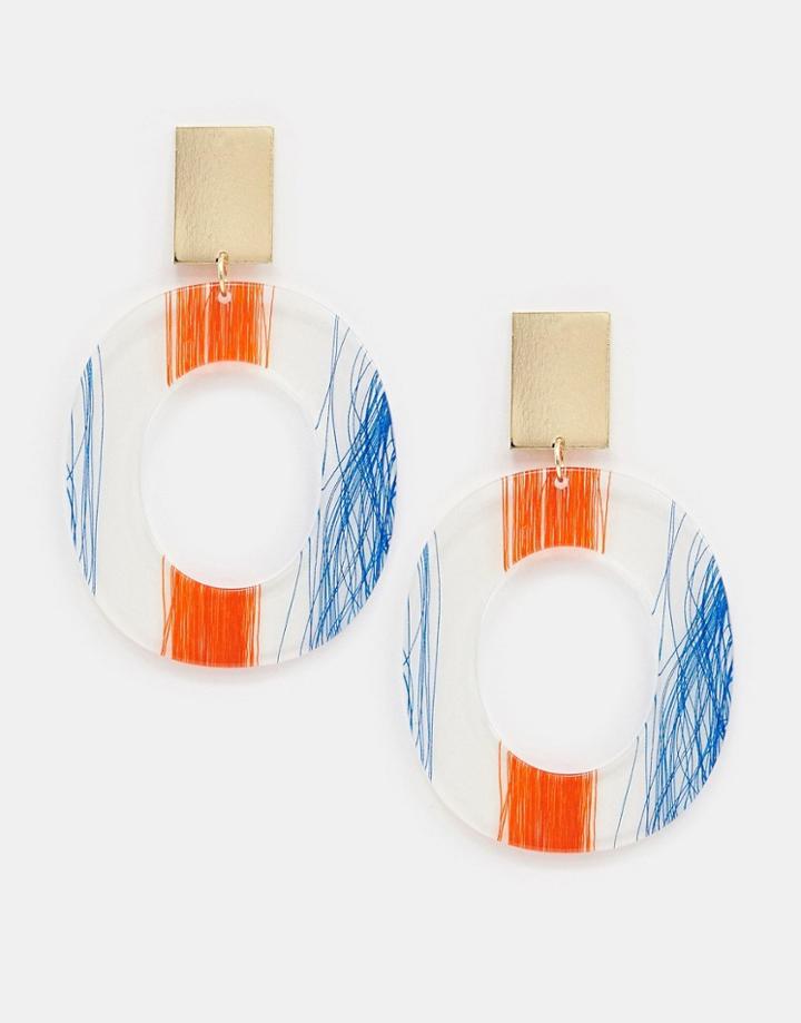 Asos Design Drop Earrings With Thread Trapped Resin In Gold