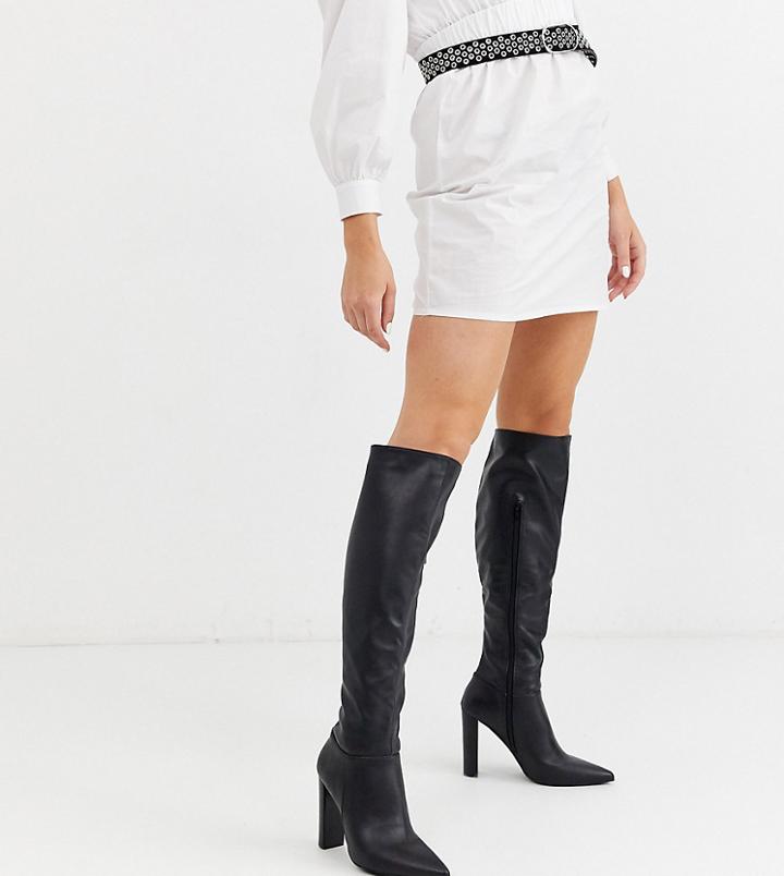Asos Design Wide Fit Coral Heeled Knee High Boots In Black