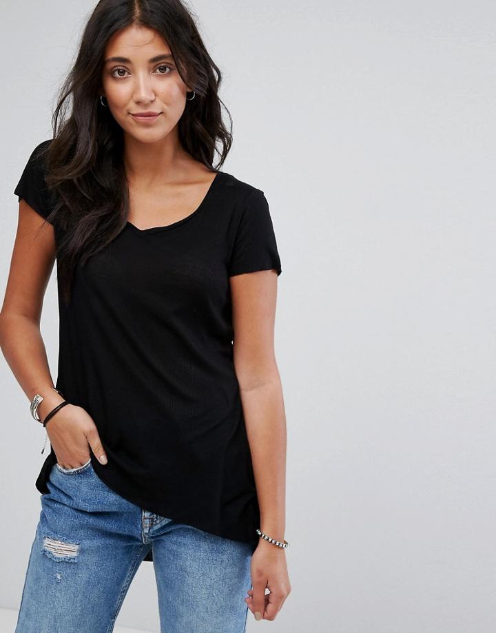 Brave Soul Belinda Dip Back T Shirt - Black