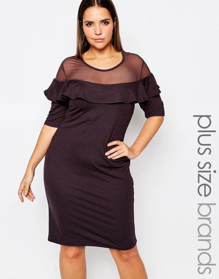 Pink Clove Mesh Insert Ruffle Front Dress - Gray