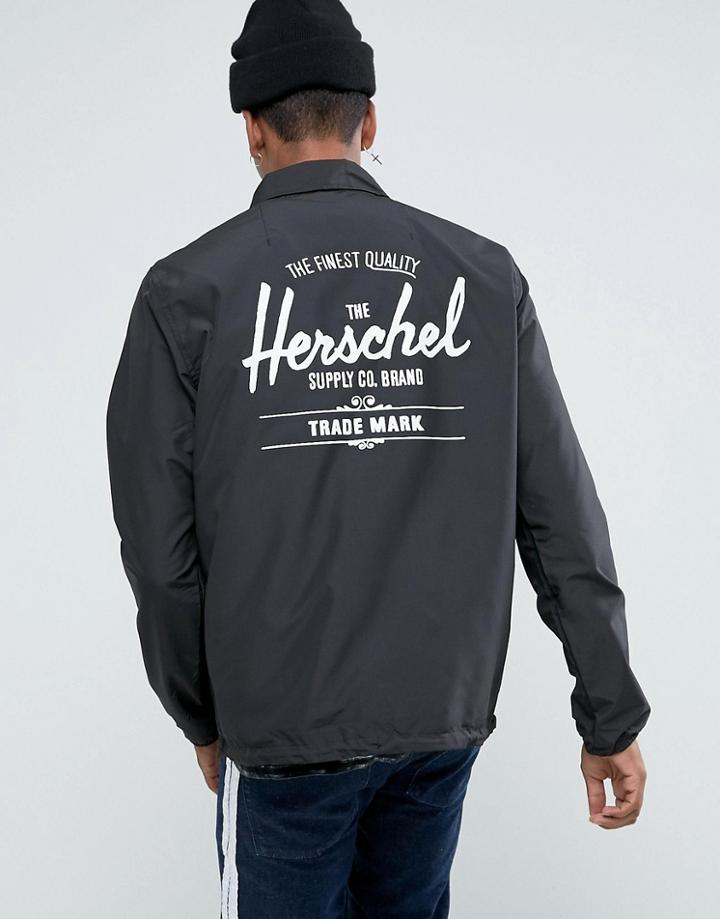 Herschel Voyage Packable Coach Jacket Back Logo Print In Black Uk Exclusive - Black