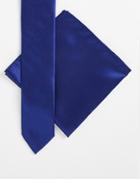 Gianni Feraud Tie And Pocket Square Set In Royal Blue