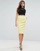 Forever Unique Midi Leather Look Skirt - Yellow