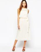 Warehouse Embroidered Midi Dress - Cream