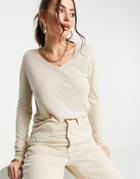 Selected V-neck Knit Top In Cream-white